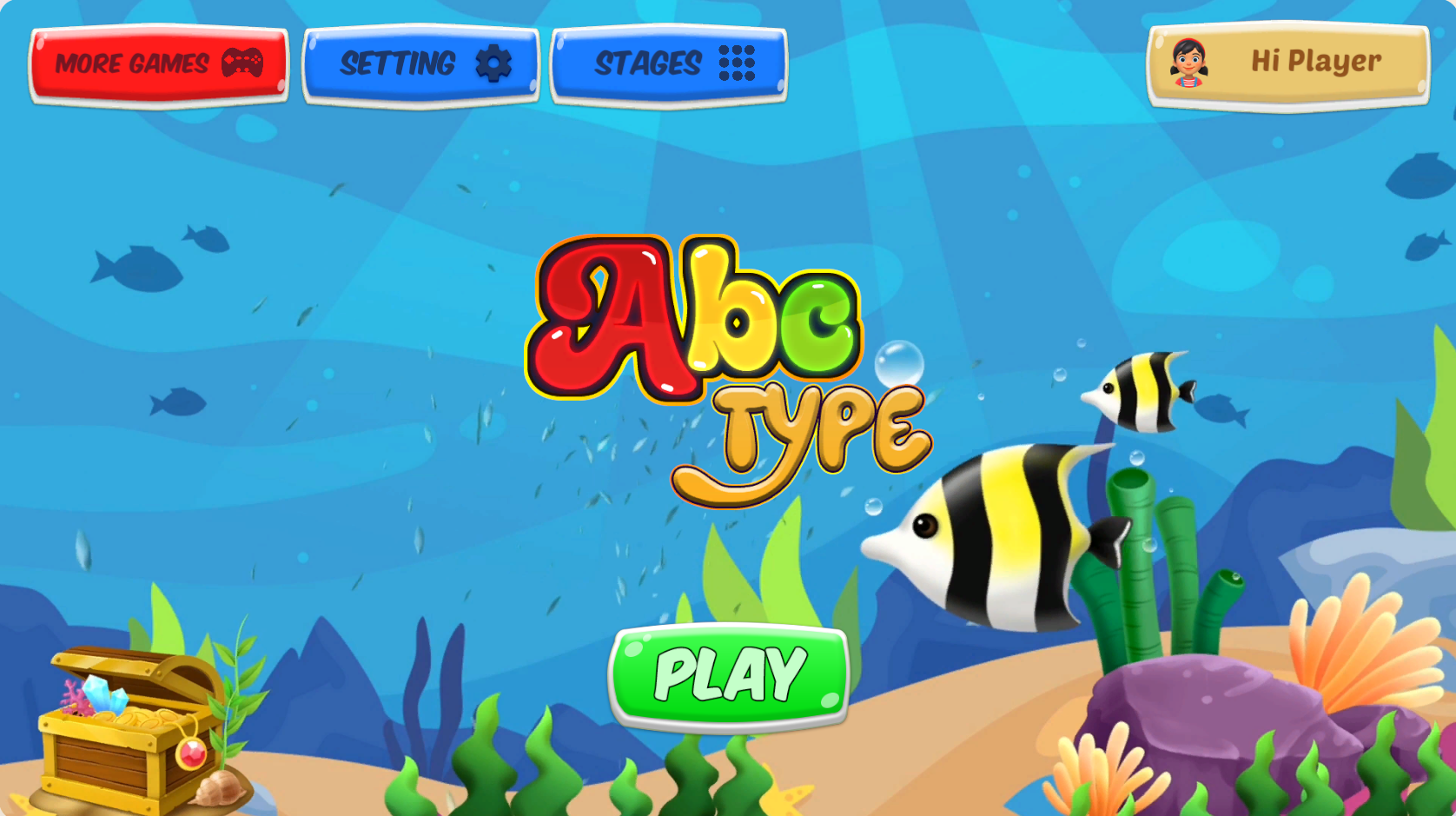 Colourful underwater Lito Literacy phonics game world with an ABC Type activity